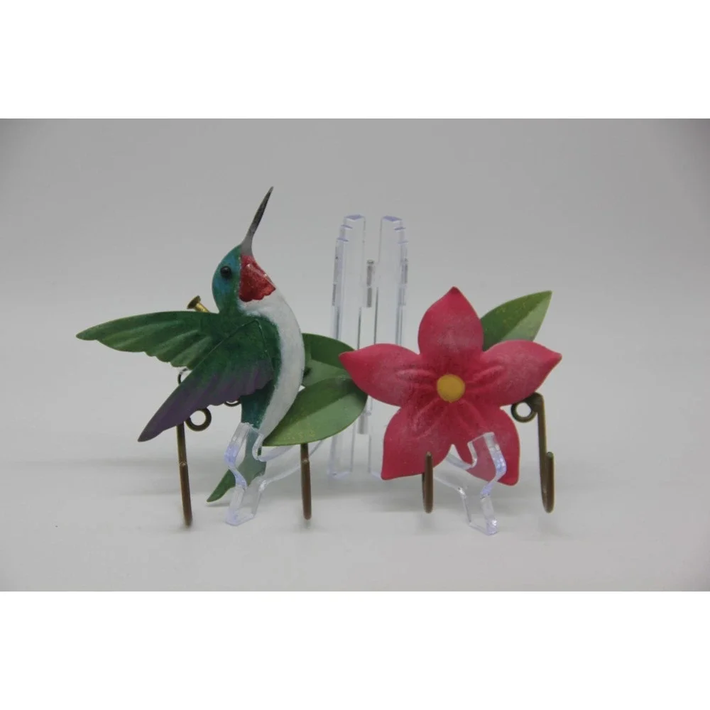 Hummingbird Flower Wall Mounted Key Holder Hooks 7.5